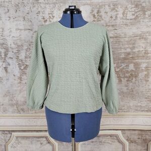 Anthropologie Sage Green Top Sweater Blouson Knit Anthro Balloon Sleeves Small S